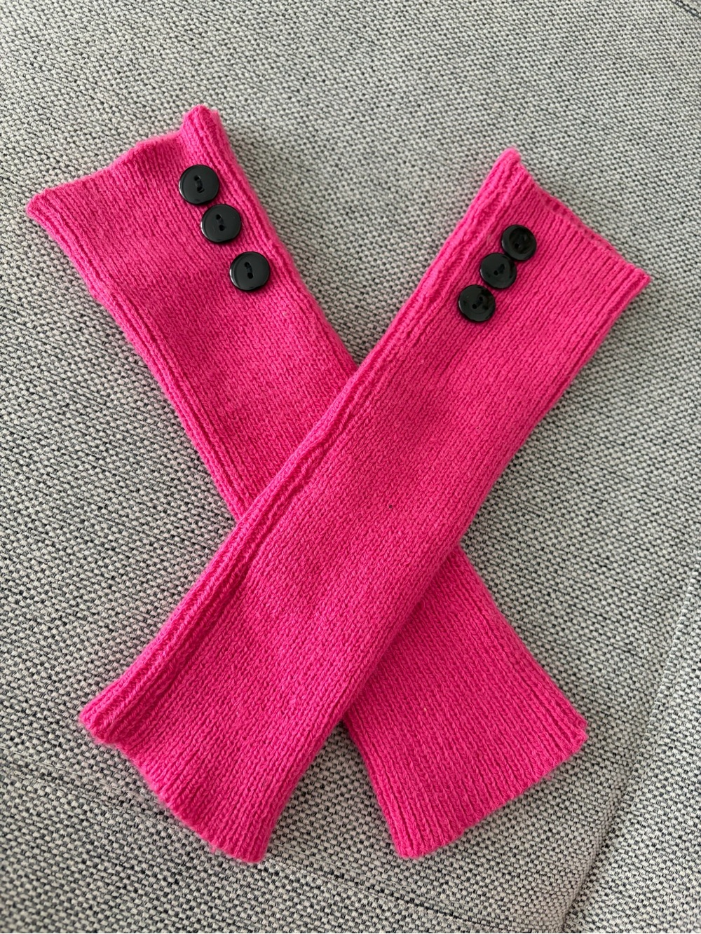 Hot Pink Knit Arm & Palm Warmers with Black Buttons